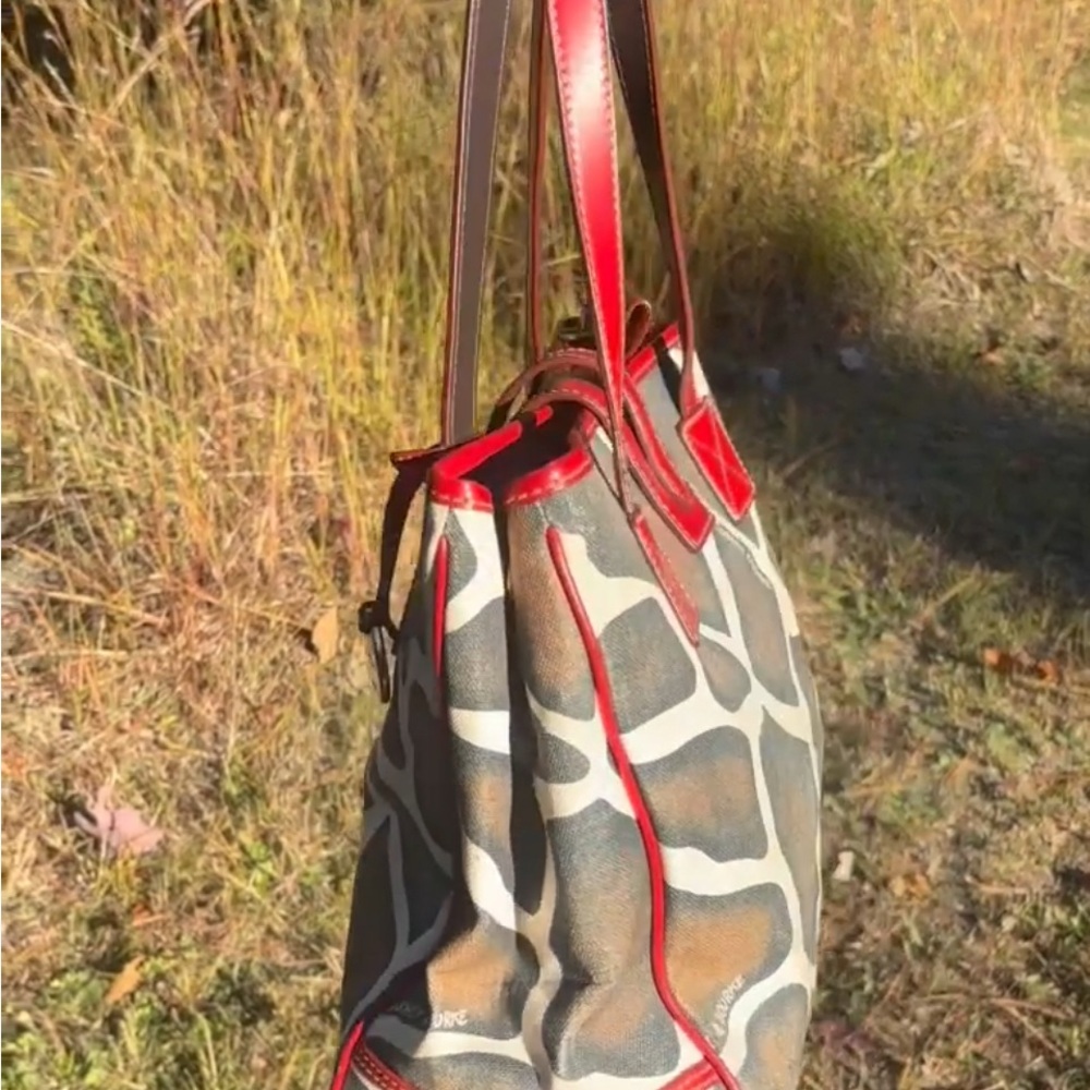 Dooney & Bourke Red and Brown Giraffe Print Tote - Picture 3 of 16